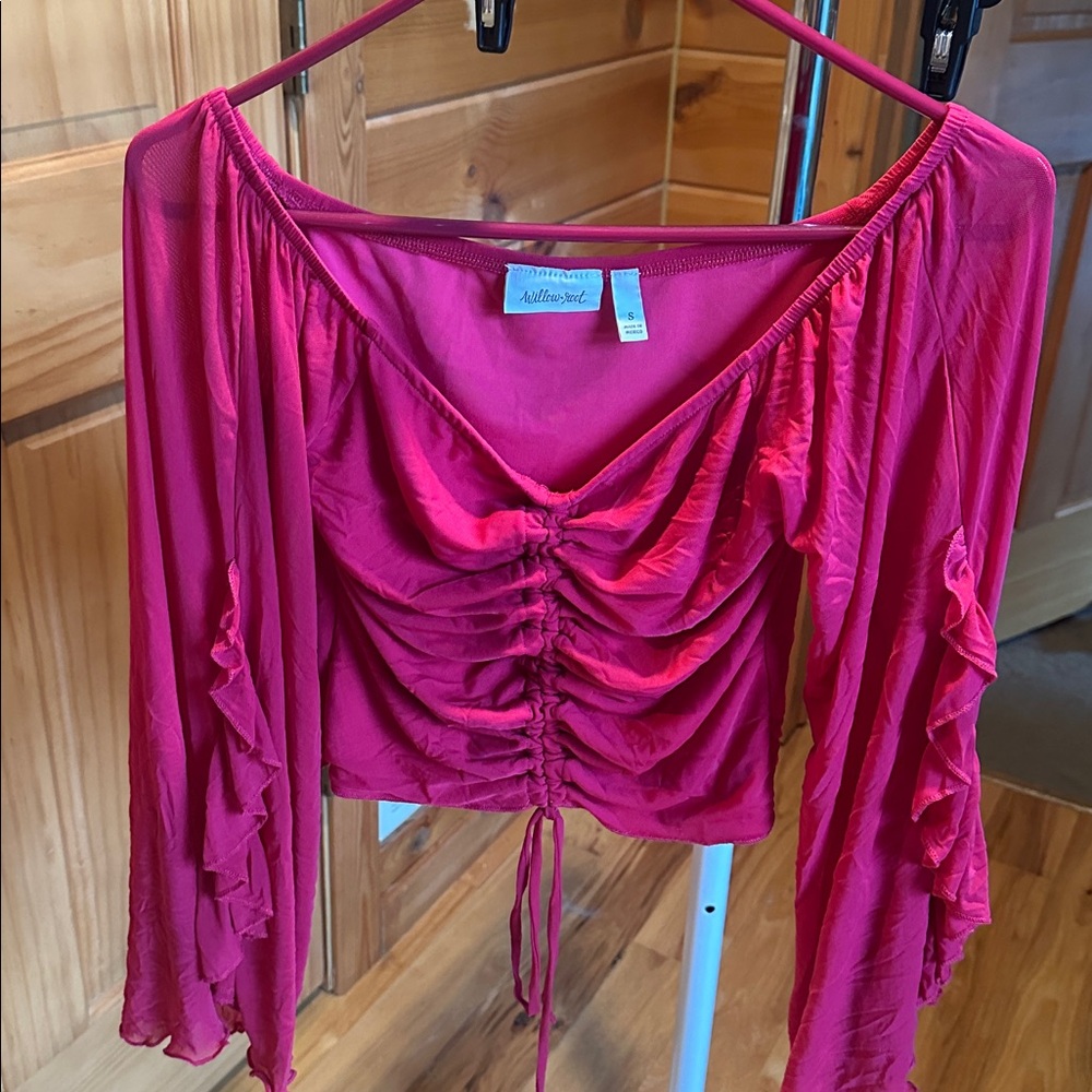 Pink Ruched Off-Shoulder Top